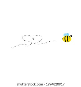 Flying honey bee on white background. (Buzz illustration, vector, image)