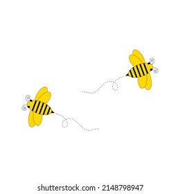 Flying honey bees on white background. Bee support the growth of trees and plants, critical to the environment. (Buzz images, vector, Illustration)