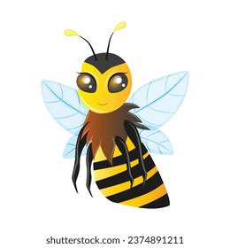 flying honeybee with black and yellow stripes