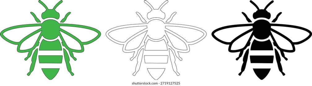 Placas gráficas voadoras polinizadoras de abelhas do mel. Ícones de praga de jardim e insetos benéficos. Conceito de proteção da natureza. Ilustração de anatomia de inseto alado. Símbolos da indústria de produção de mel.