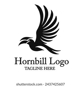 Diseño de logotipo vectorial Flying Hornbill sobre fondo blanco.