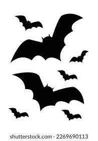 Flying horror black bat. Halloween background illustration. Set of vector silhouettes set of bats flying night. Can use decorate backgrounds with night birds. 