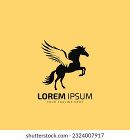 Flying horse logo, flying horse icon, vector illustration colorful isolated black horse on yellow background.