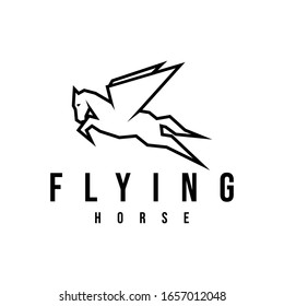 vectores de línea de logotipo de caballo volante