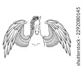 Flying Horse, realistic animal sketch, vector illustration