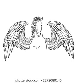 Flying Horse, realistic animal sketch, vector illustration
