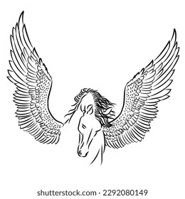 Caballo volador, boceto animal realista, ilustración vectorial