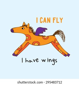 flying horse with wings . hand-drawn.  vector background for greeting cards , banners