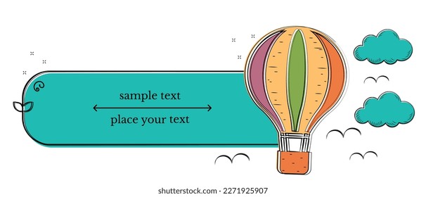 Flying Hot Air Balloon With Banner Template - Vector Illustration Isolated On White Background