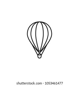 Flying hot air balloon line icon. Flat cartoon design. Vector illustration isolated on white. Aerostat outline sign. 