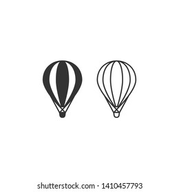 Flying hot air balloon line icons set. Flat cartoon design. Vector illustration isolated on white. Adventure and inspirfation symbol.