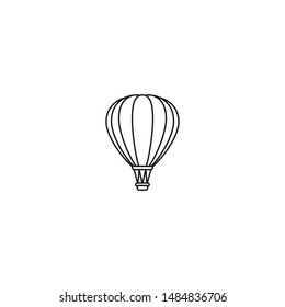 Flying hot air balloon line icon. Flat cartoon design. Vector illustration isolated on white. Aerostat outline sign. 