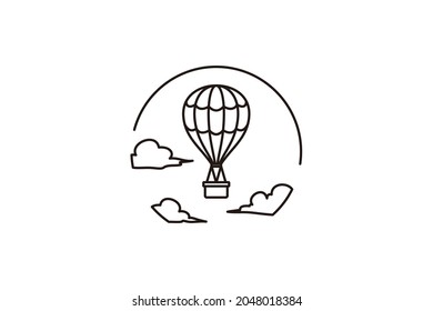 Flying hot air balloon line icon. Minimalistic air travel vector logo template. Vector illustration isolated on white. Aerostat outline sign.