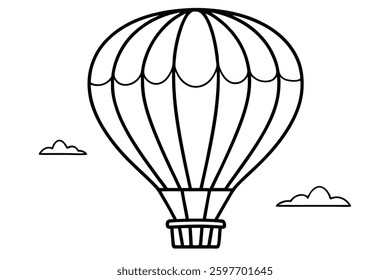 Flying Hot Air Balloon in the Sky Vector Illustration.