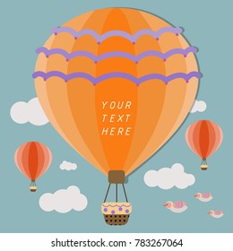 flying hot air balloon to the sky with text space ,vector illustration cartoon