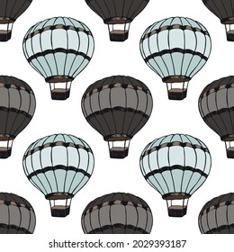 Flying hot air balloons  illustration vector seamless patter. Old transportation airship vehicles. Summer sport objects. Hot air balloons festival pattern. Sky flight objects.