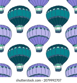 Flying hot air balloons  illustration vector seamless patter. Vintage transportation airship vehicles. Kids clothes pattern. Hot air balloons freedom symbols. Funny hotair ballons.