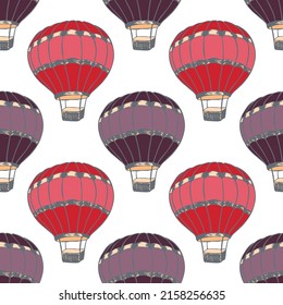 Flying hot air balloons  illustration vector seamless patter. Retro transportation airship vehicles. Summer sport objects. Hot air balloons festival pattern. Sky flotilla objects.