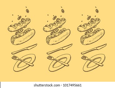 flying hotdog pattern 