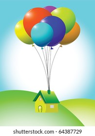 flying house, abstract vector art illustration