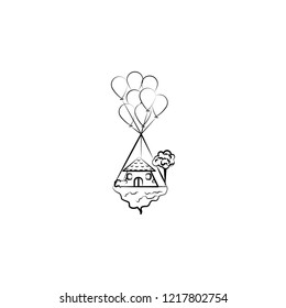Flying house, baloon icon. Element of hand drawn Imaginary house icon for mobile concept and web apps. Hand drawn Flying house, baloon icon can be used for web and mobile