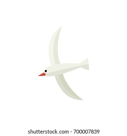 Flying, hovering seagull, flat style cartoon vector illustration isolated on white background. Simple flat style cartoon vector illustration of seagull hovering in the sky