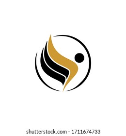 Flying human logo, creative and elegant logo design, body massage logo, palm design on the circle, illustration of the massage logo, on white background.