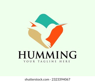 flying humming bird negative space square logo design template illustration inspiration