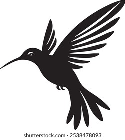 Flying Humming Bird silhouette vector style with white background