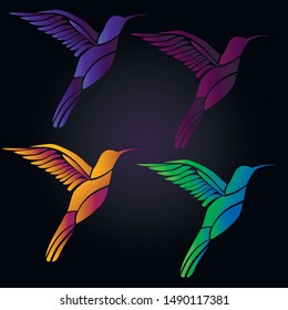 
flying hummingbird, abstraction, colibri, logo, color set