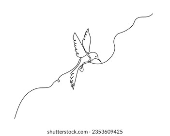 Flying hummingbird bird continuous line drawing. Simple linear style bird logo. Vector icon contour illustration.