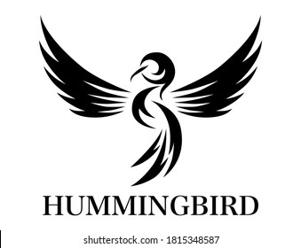 Flying hummingbird black line art Vector illustration on a white background of. Suitable for making logo.