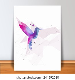 Flying hummingbird, Flyer or cover Design, Vector illustration.