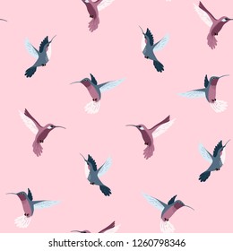 Flying hummingbird seamless pattern.Vector texture