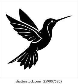 Flying Hummingbird silhouette illustration on white background.