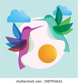 flying hummingbirds birds sky cartoon