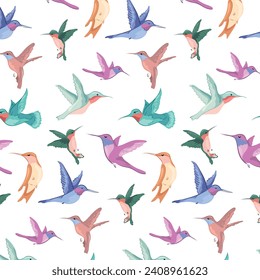 Flying hummingbirds-Muster. Vektorbild für Stoff, Textilien, Dekoration, Postkarte.