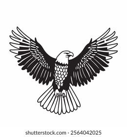 
flying hunting bald eagle black silhouette illustration design.