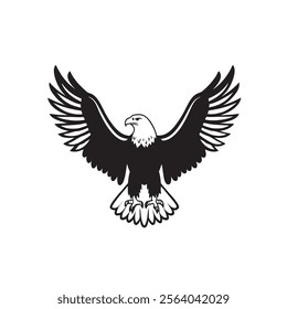 
flying hunting bald eagle black silhouette illustration design.