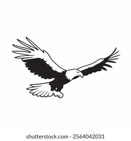 
flying hunting bald eagle black silhouette illustration design.