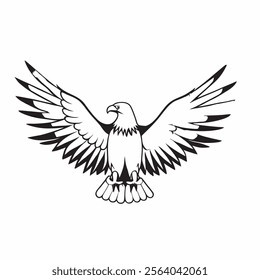 
flying hunting bald eagle black silhouette illustration design.