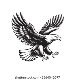 
flying hunting bald eagle black silhouette illustration design.