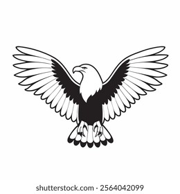 
flying hunting bald eagle black silhouette illustration design.