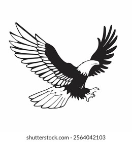 
flying hunting bald eagle black silhouette illustration design.