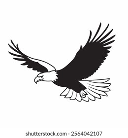 
flying hunting bald eagle black silhouette illustration design.