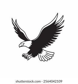 
flying hunting bald eagle black silhouette illustration design.