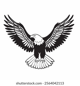 
flying hunting bald eagle black silhouette illustration design.