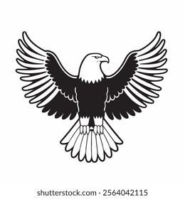 
flying hunting bald eagle black silhouette illustration design.