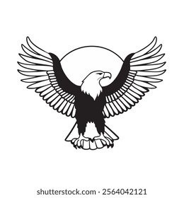 
flying hunting bald eagle black silhouette illustration design.