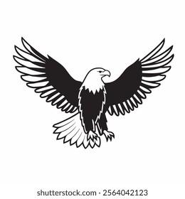 
flying hunting bald eagle black silhouette illustration design.